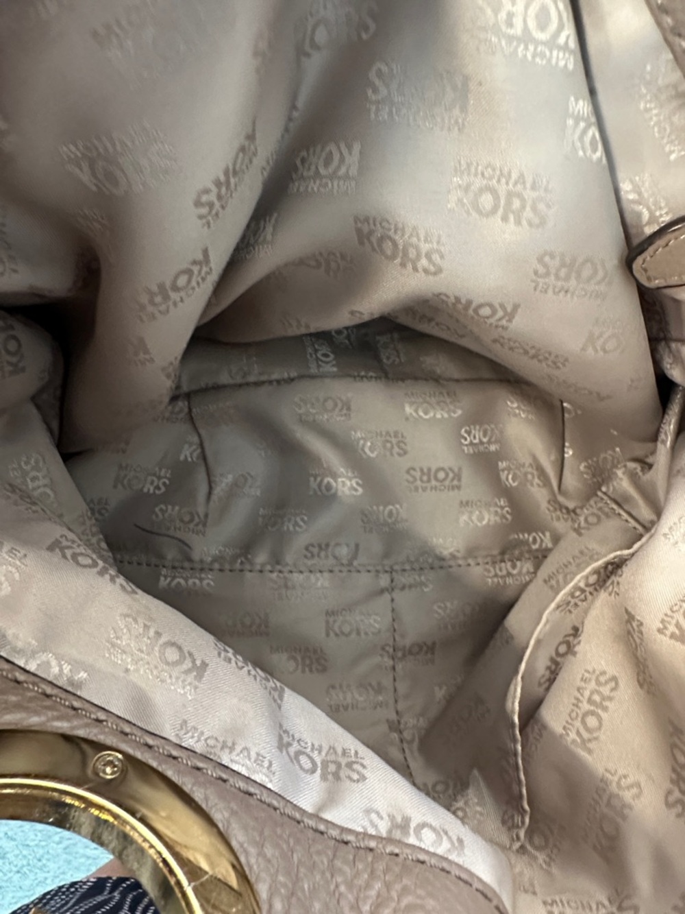 Michael Kors Taupe Brown Pebbled Leather Shoulder Bag with Gold Logo - Picture 10 of 12